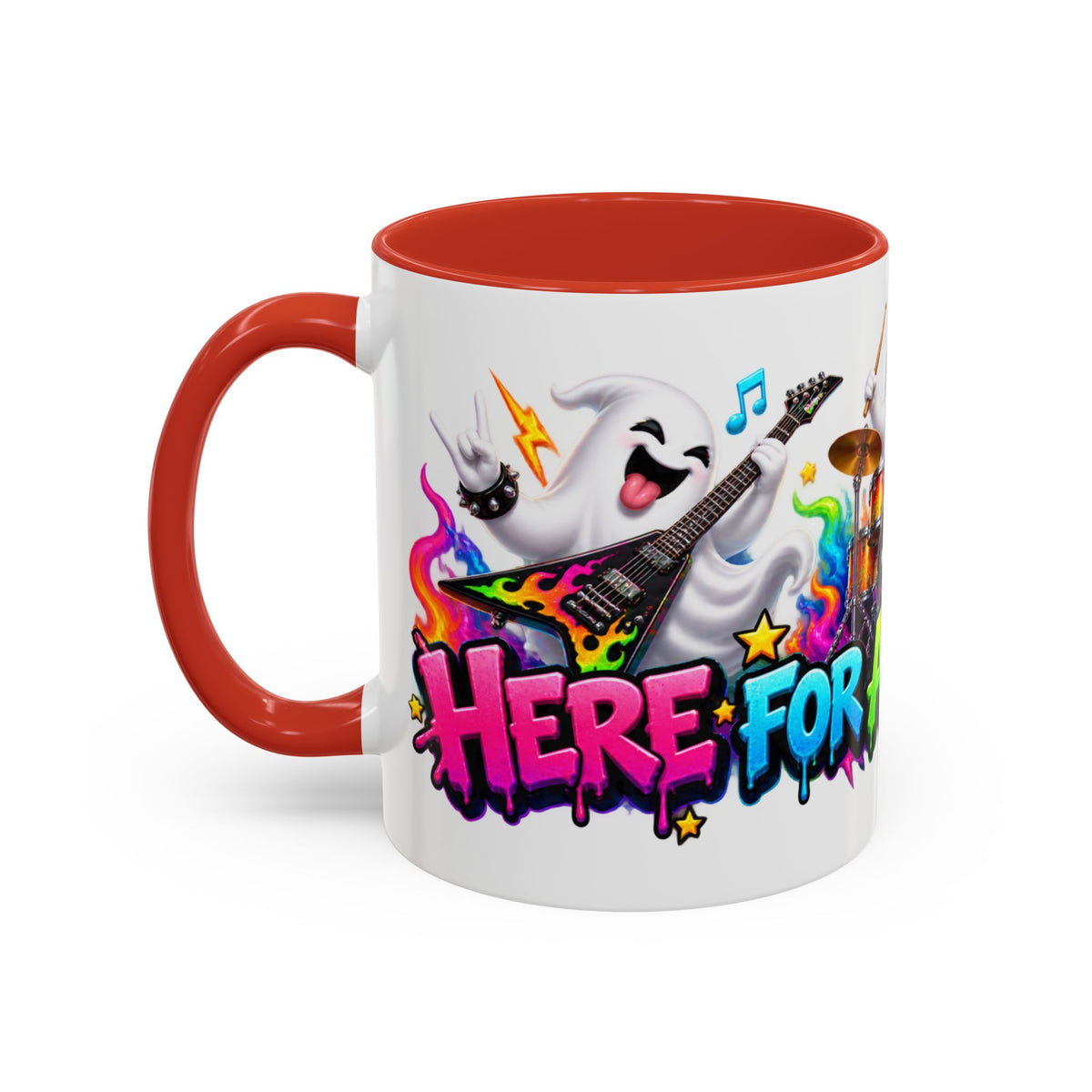 Here for a Boo Time Halloween Ghost Rock Band White Mug
