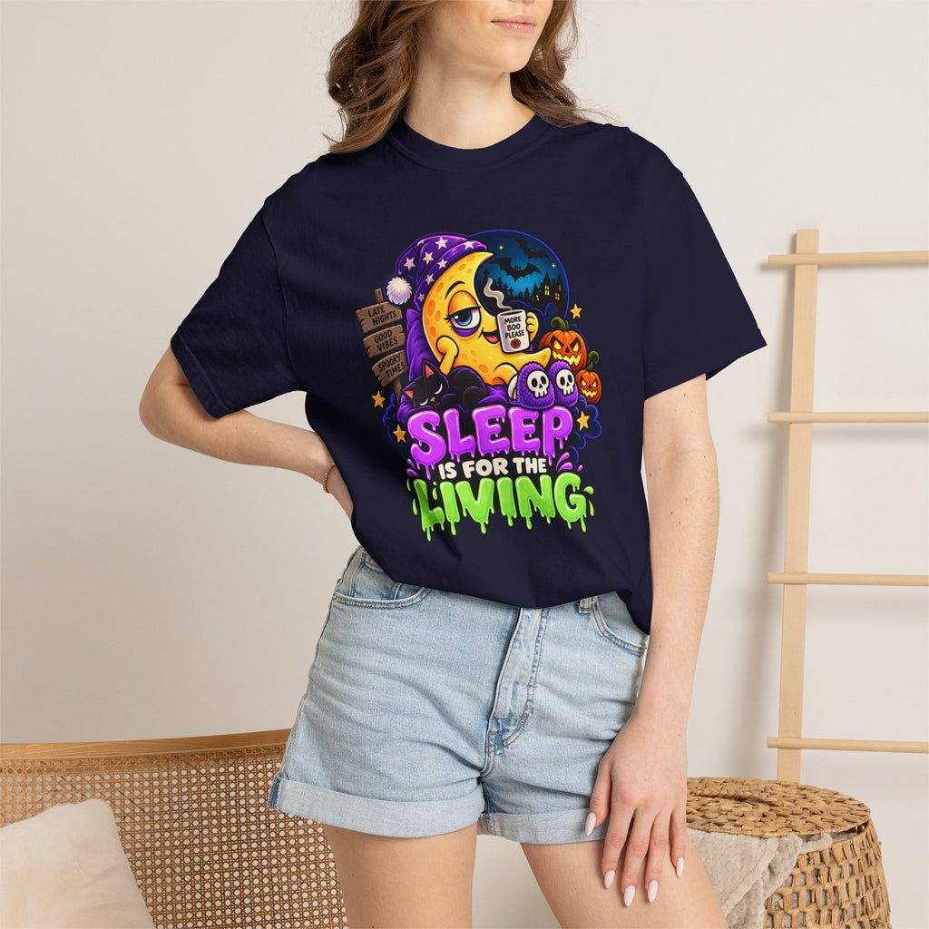 Sleep Is for the Living – Funny Halloween Moon T-Shirt