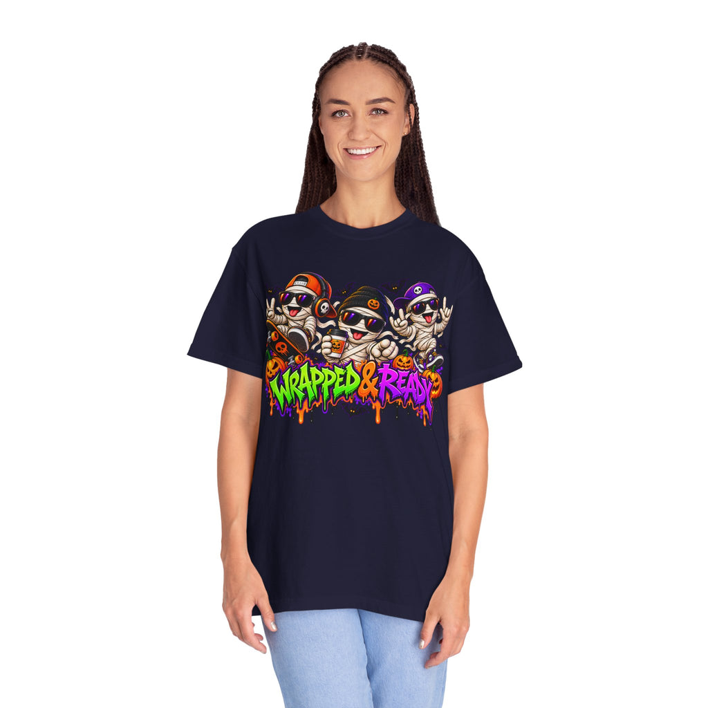 Wrapped & Ready – Halloween Mummy Crew Graphic T-Shirt