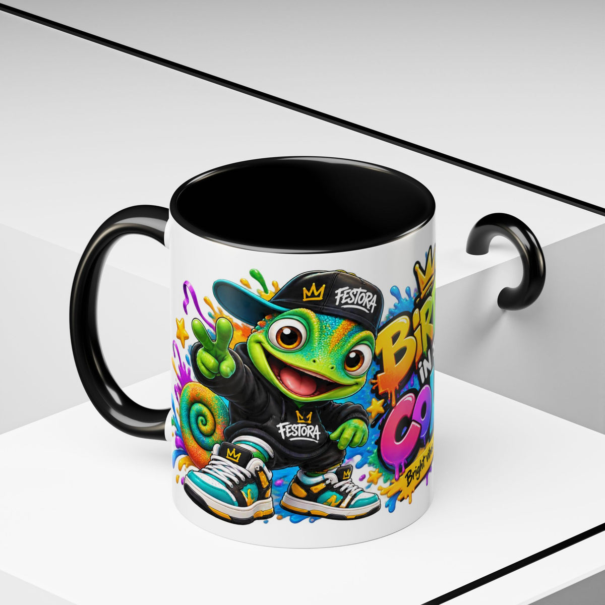 Birthday in Full Color White Ceramic Mug – Fun Colorful Birthday Coffee Cup – FestoraShop Original Design