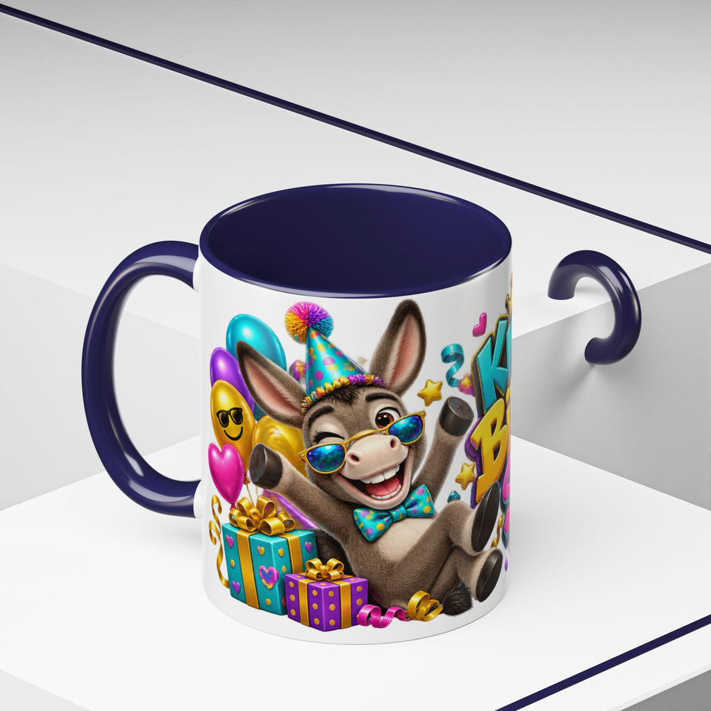Kickin’ It Birthday Style Donkey White Mug – Funny Happy Birthday Party Cup, Cute Colorful Gift