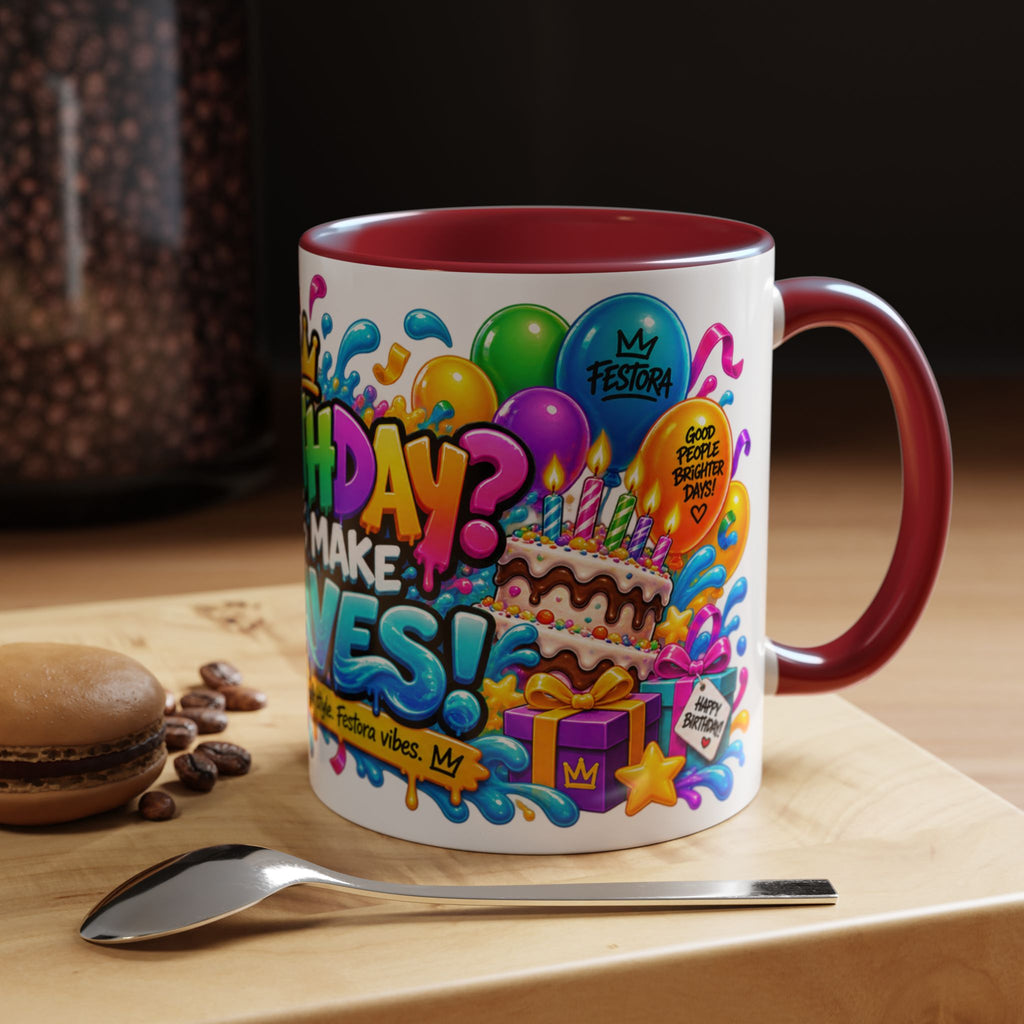 BIRTHDAY? LET’S MAKE WAVES! White Ceramic Mug – Funny Shark Birthday Coffee Cup – Original FestoraShop Design