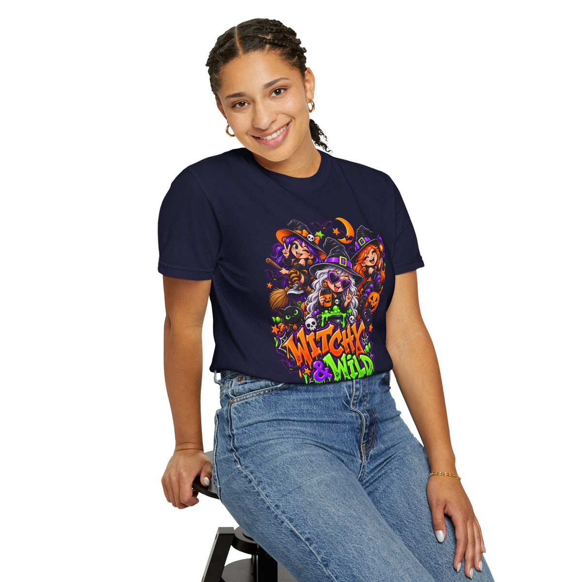 Witchy & Wild – Halloween Witch Crew Graphic T-Shirt