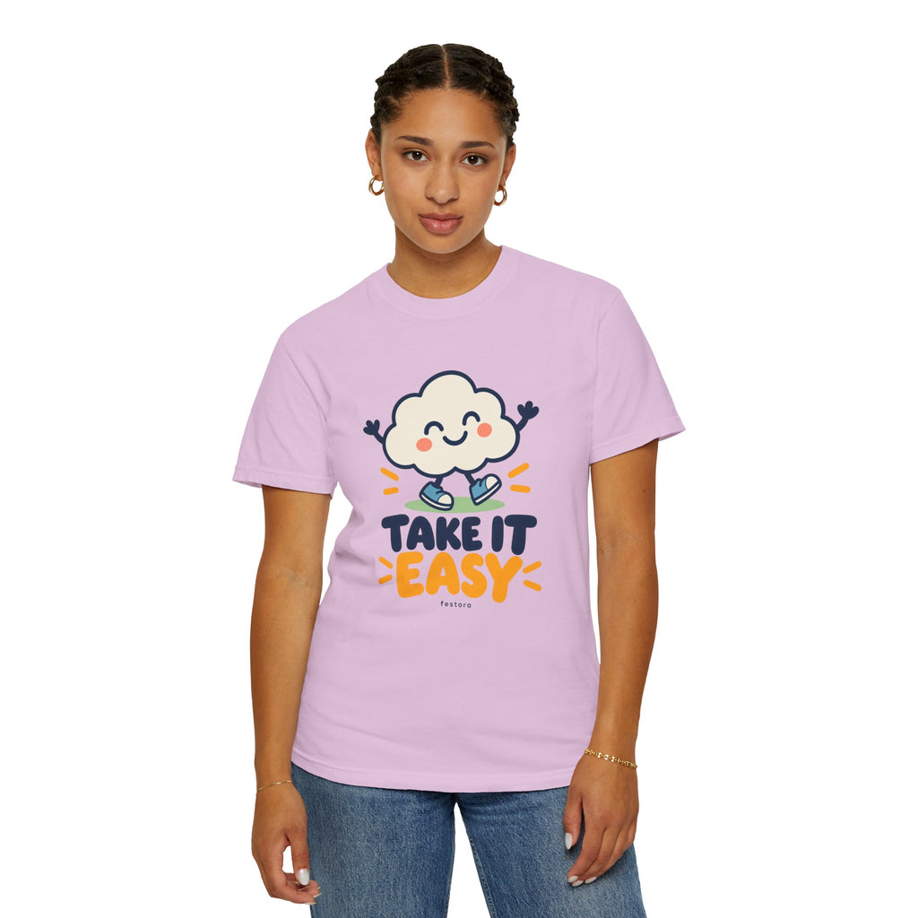 Take It Easy – Happy Cloud Graphic T-Shirt | Festora Everyday