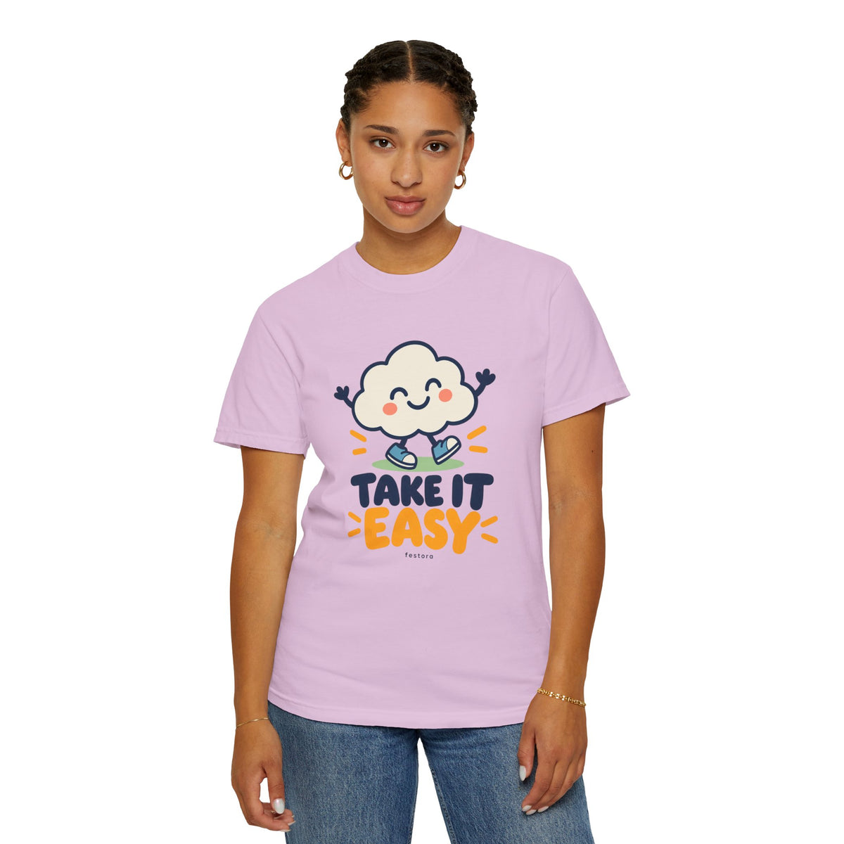 Take It Easy – Happy Cloud Graphic T-Shirt | Festora Everyday