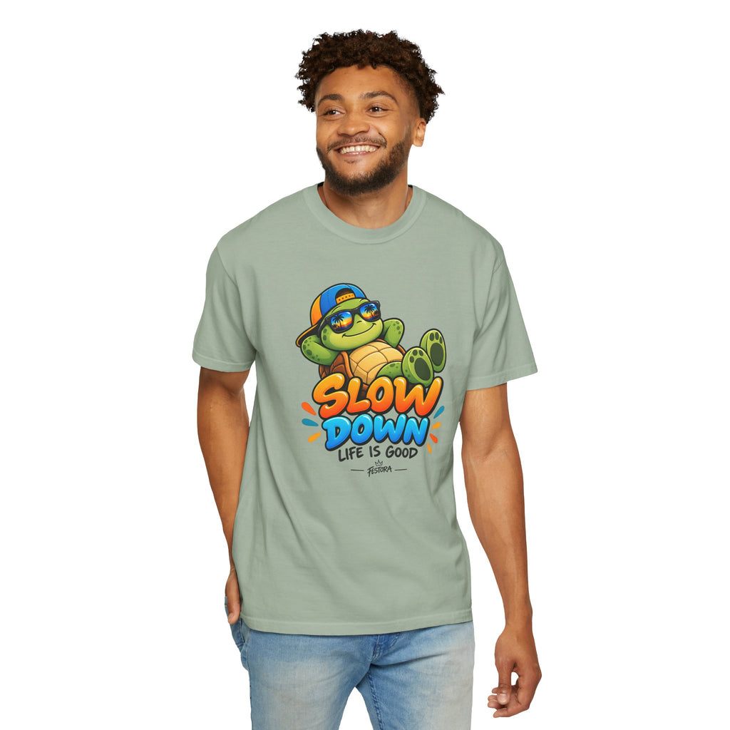 Slow Down, Life Is Good – Turtle Graphic T-Shirt | Festora Everyday