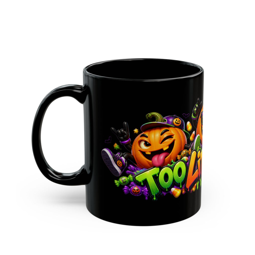 Too Lit to Quit Halloween Pumpkin Party Black Mug