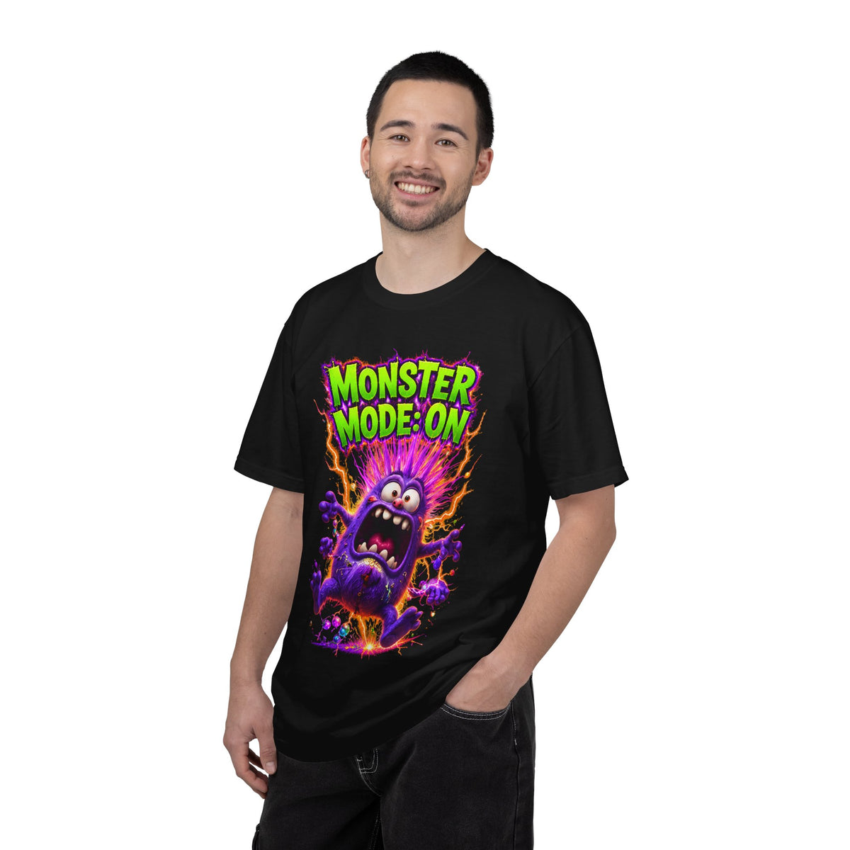 Monster Mode: On T‑Shirt - Funny Electric Purple Monster Graphic Tee