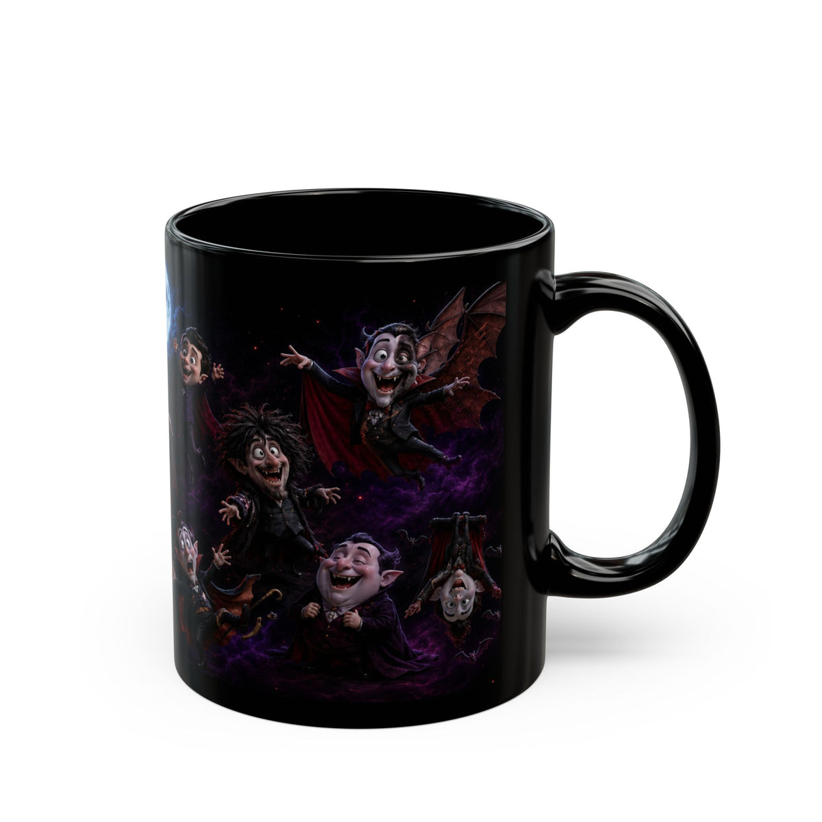 Funny Vampire  Black Mug – Moonlit Halloween Cartoon Wraparound (11oz, 15oz)