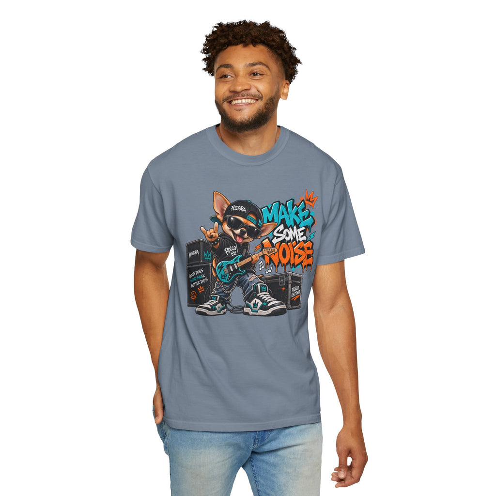 Make Some Noise Rocco Graphic T-Shirt — Streetwear Rock Dog Tee