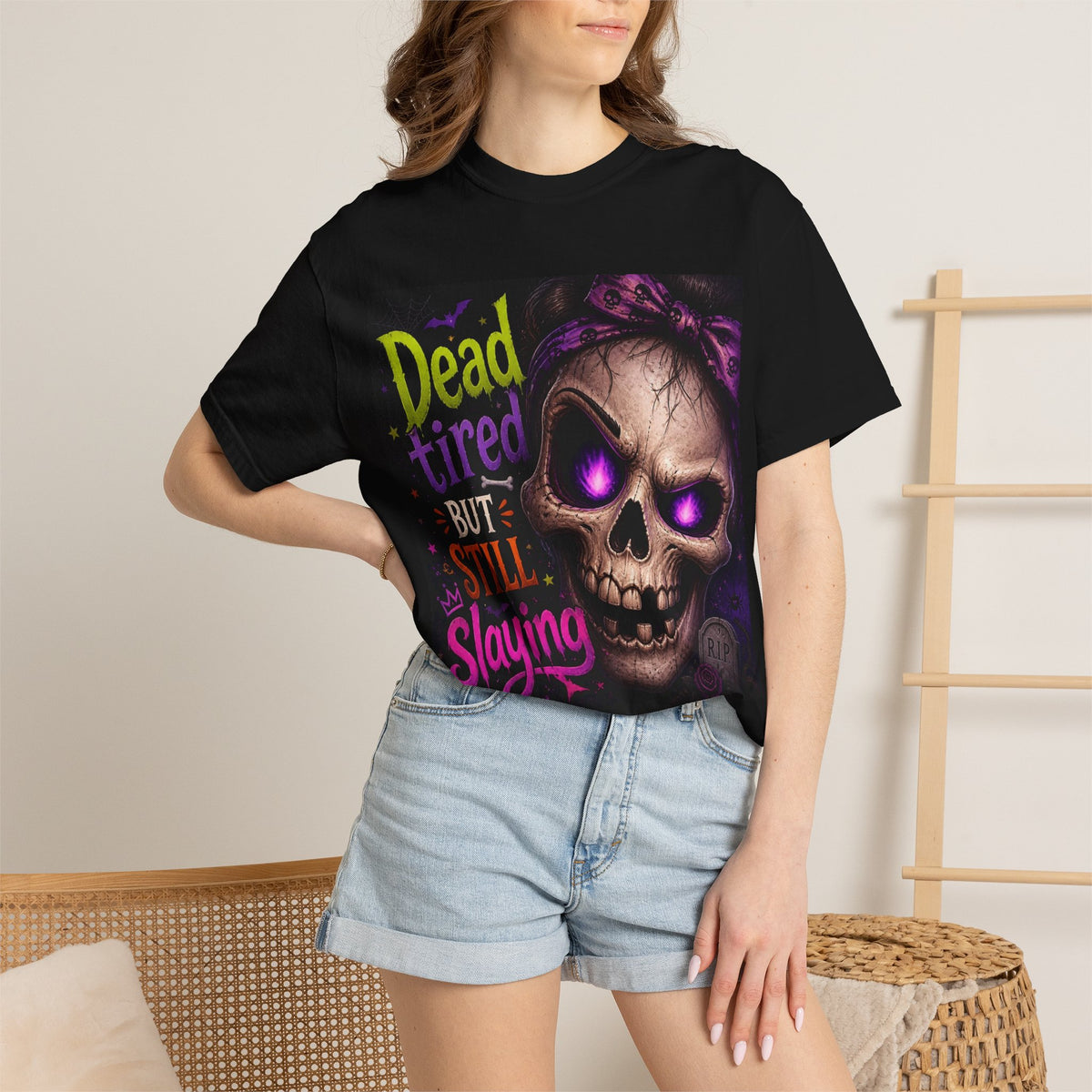 Skull 'Dead Tired But Still Slaying' Graphic T-Shirt