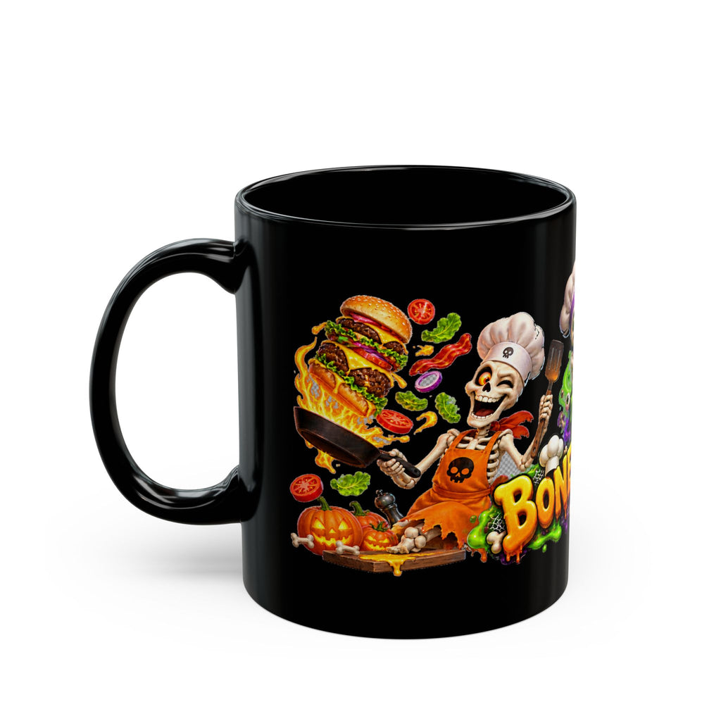 Bone Appetit Skeleton Chefs Halloween Black Mug