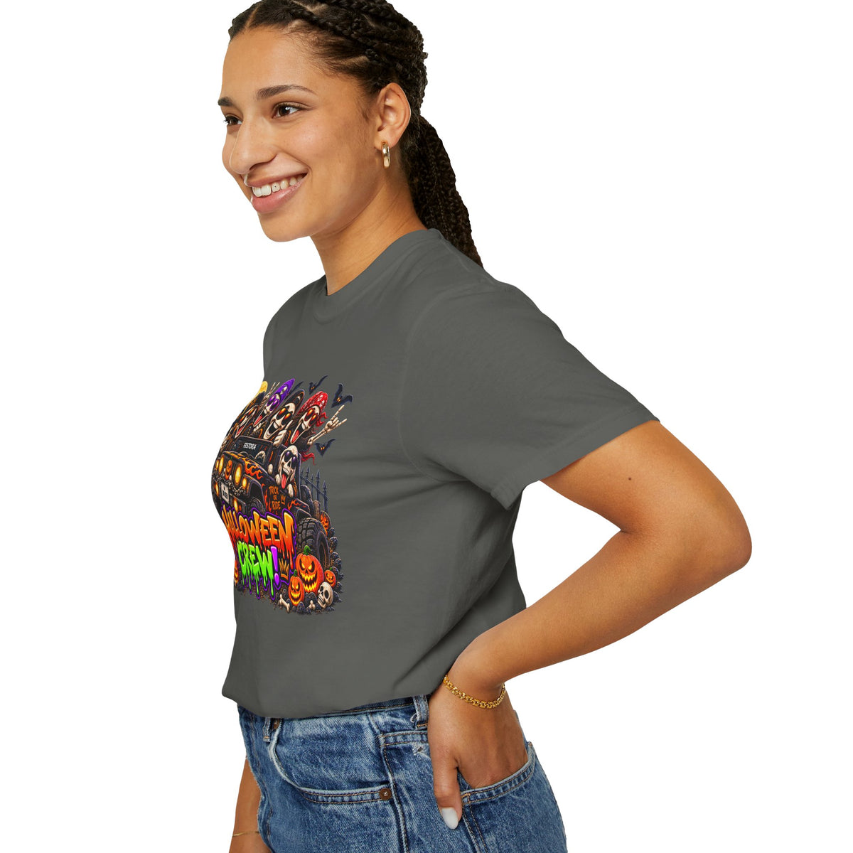 Halloween Crew T-Shirt – Skeleton Jeep Spooky Graphic Tee