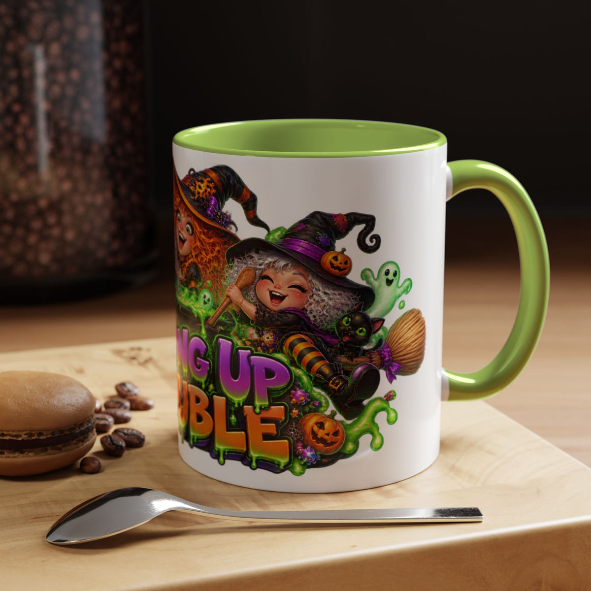 Brewing Up Trouble Witches Halloween White Mug