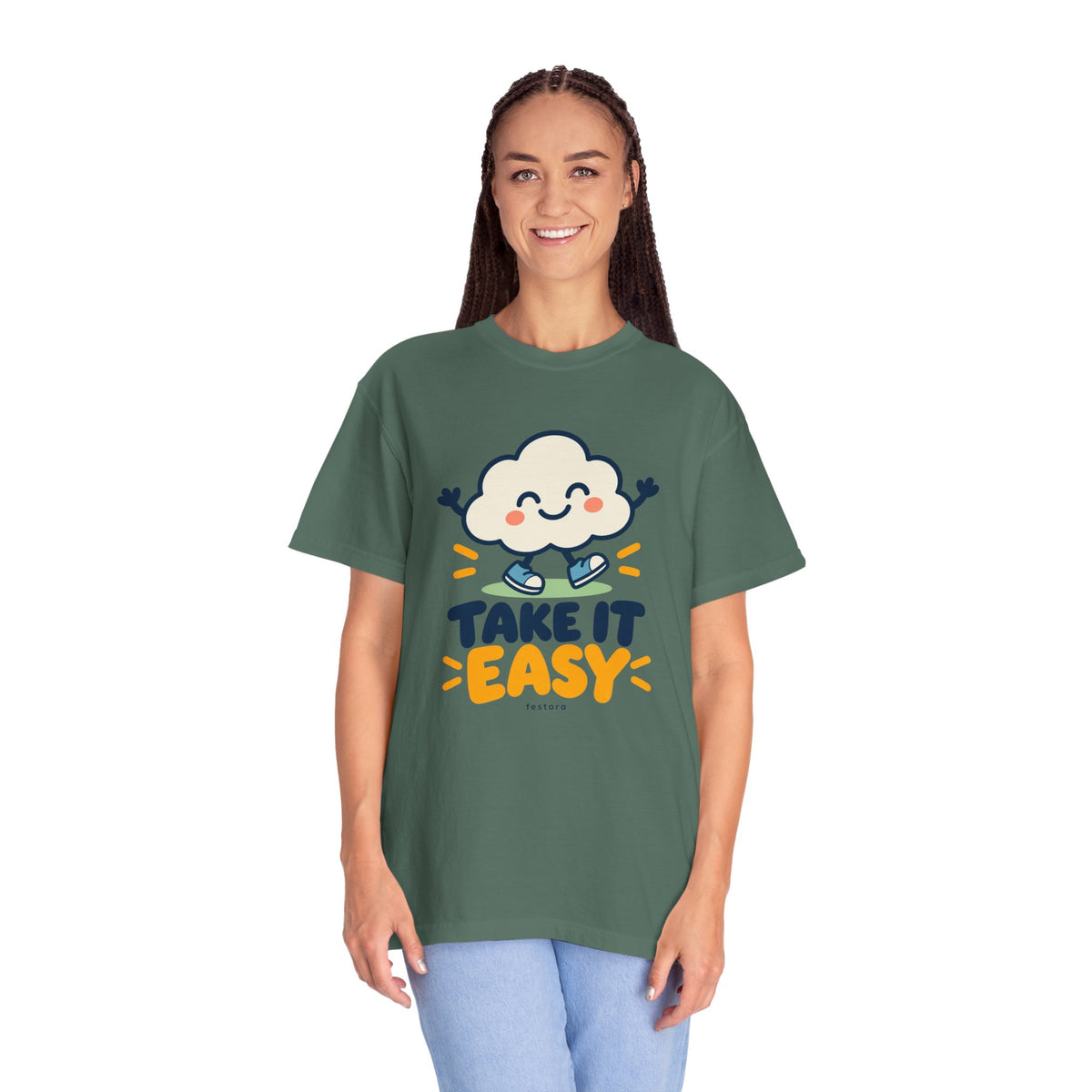 Take It Easy – Happy Cloud Graphic T-Shirt | Festora Everyday