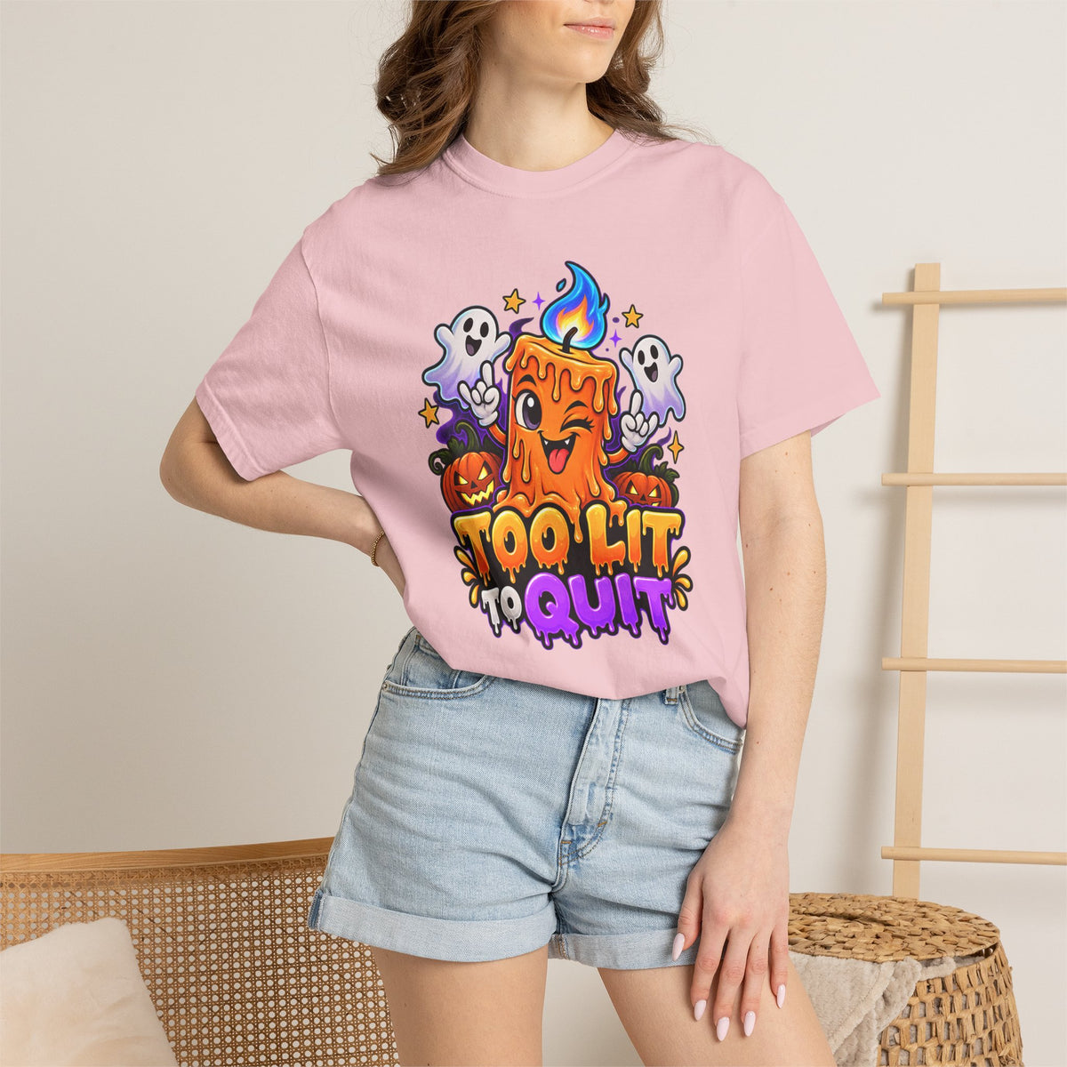 Too Lit to Quit – Funny Halloween Candle T-Shirt