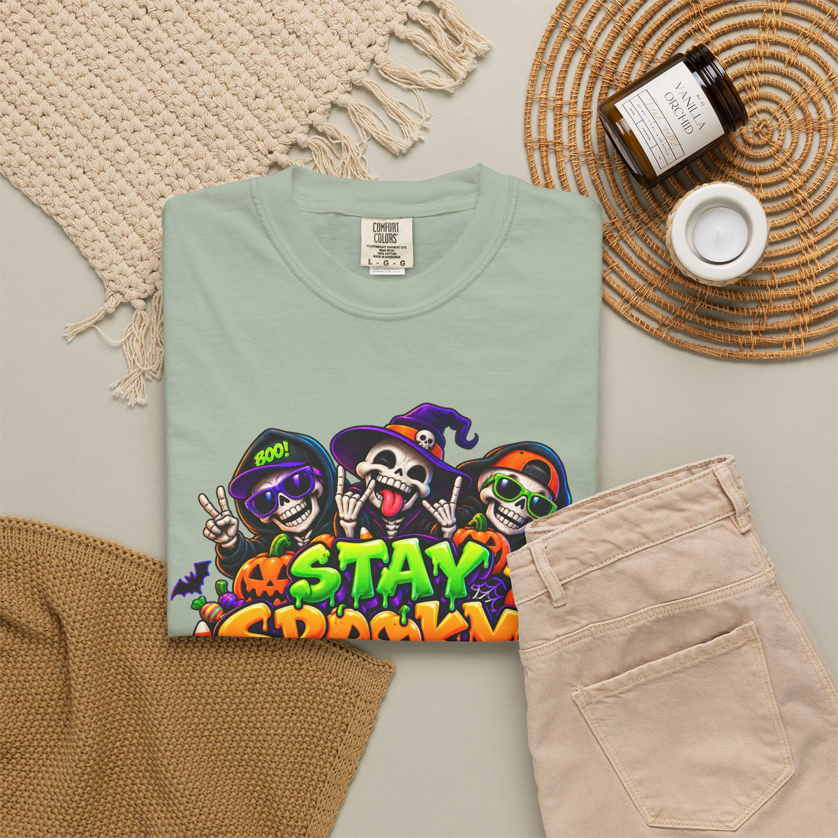 Stay Spooky Halloween T-Shirt – Funny Skeleton Crew Colorful Graphic Tee