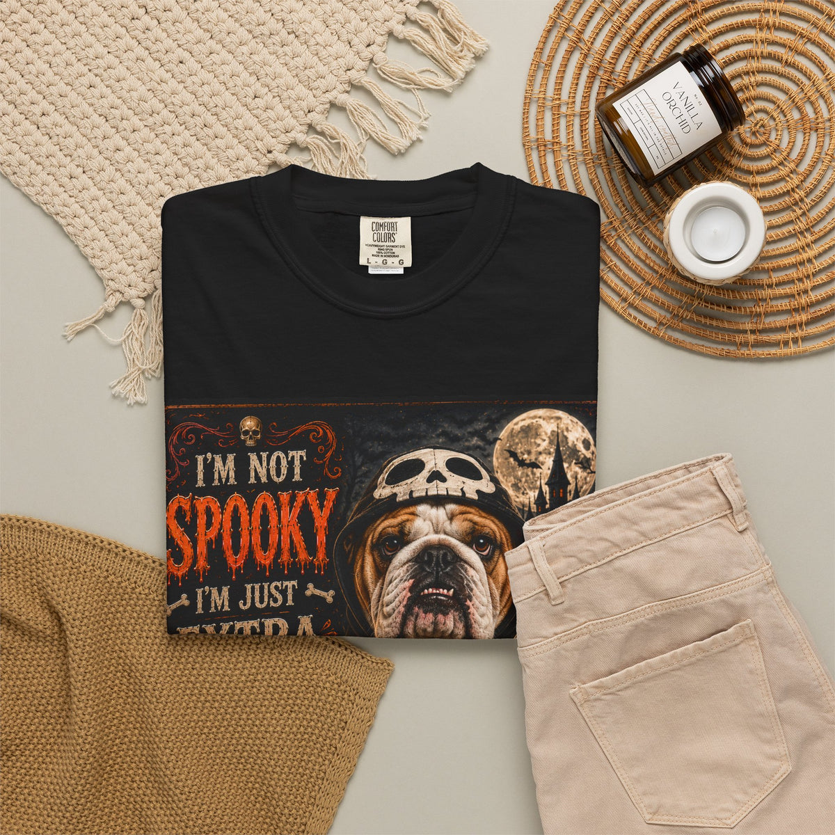 Halloween Bulldog T-Shirt – "I'm Not Spooky I'm Just Extra Boney" Skeleton Dog Tee