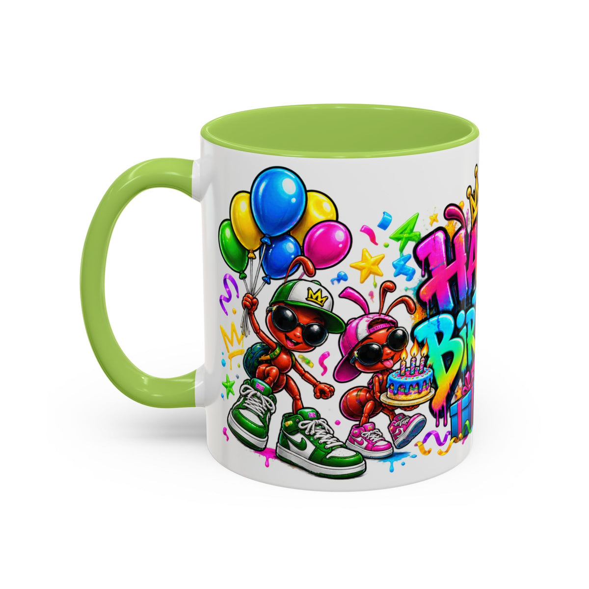 Happy Birthday Accent Coffee Mug - Colorful Graffiti Party Design (11 oz)