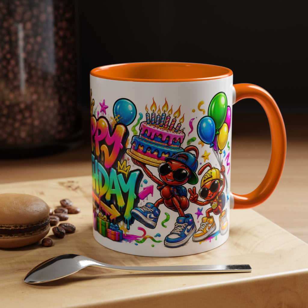 Happy Birthday Accent Coffee Mug - Colorful Graffiti Party Design (11 oz)