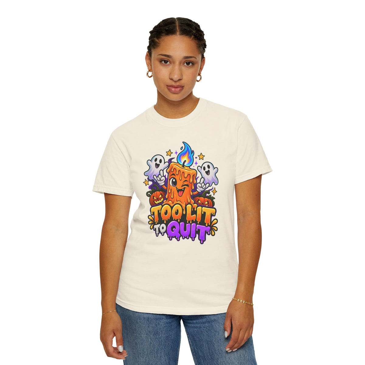 Too Lit to Quit – Funny Halloween Candle T-Shirt