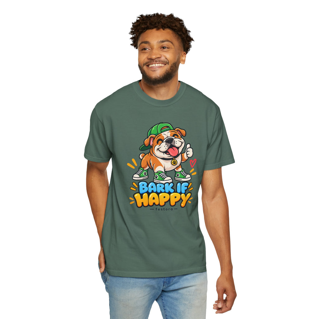 Bark If Happy – Cute Bulldog Graphic T-Shirt