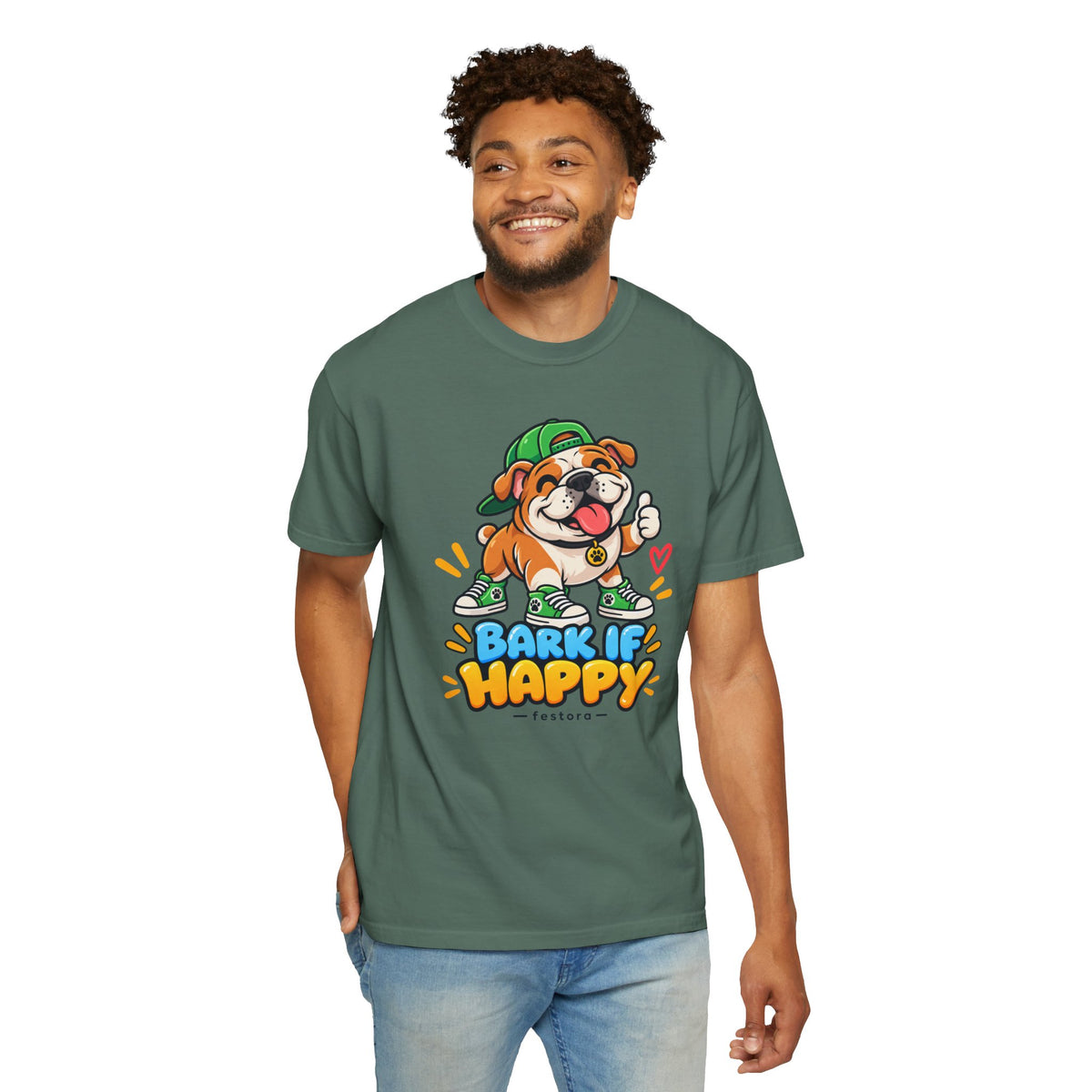 Bark If Happy – Cute Bulldog Graphic T-Shirt