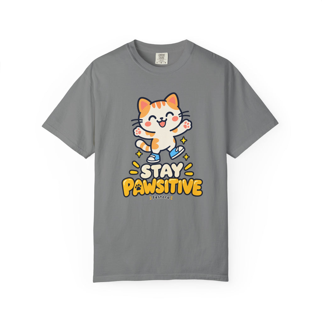 Stay Pawsitive – Cute Happy Cat Graphic T-Shirt