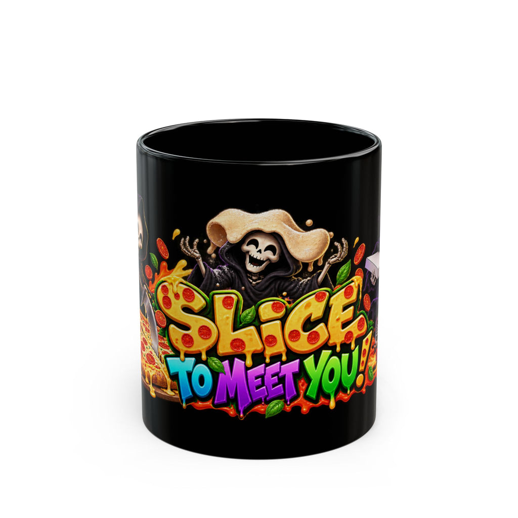 Slice to Meet You Funny Grim Reaper Pizza Halloween Black Mug