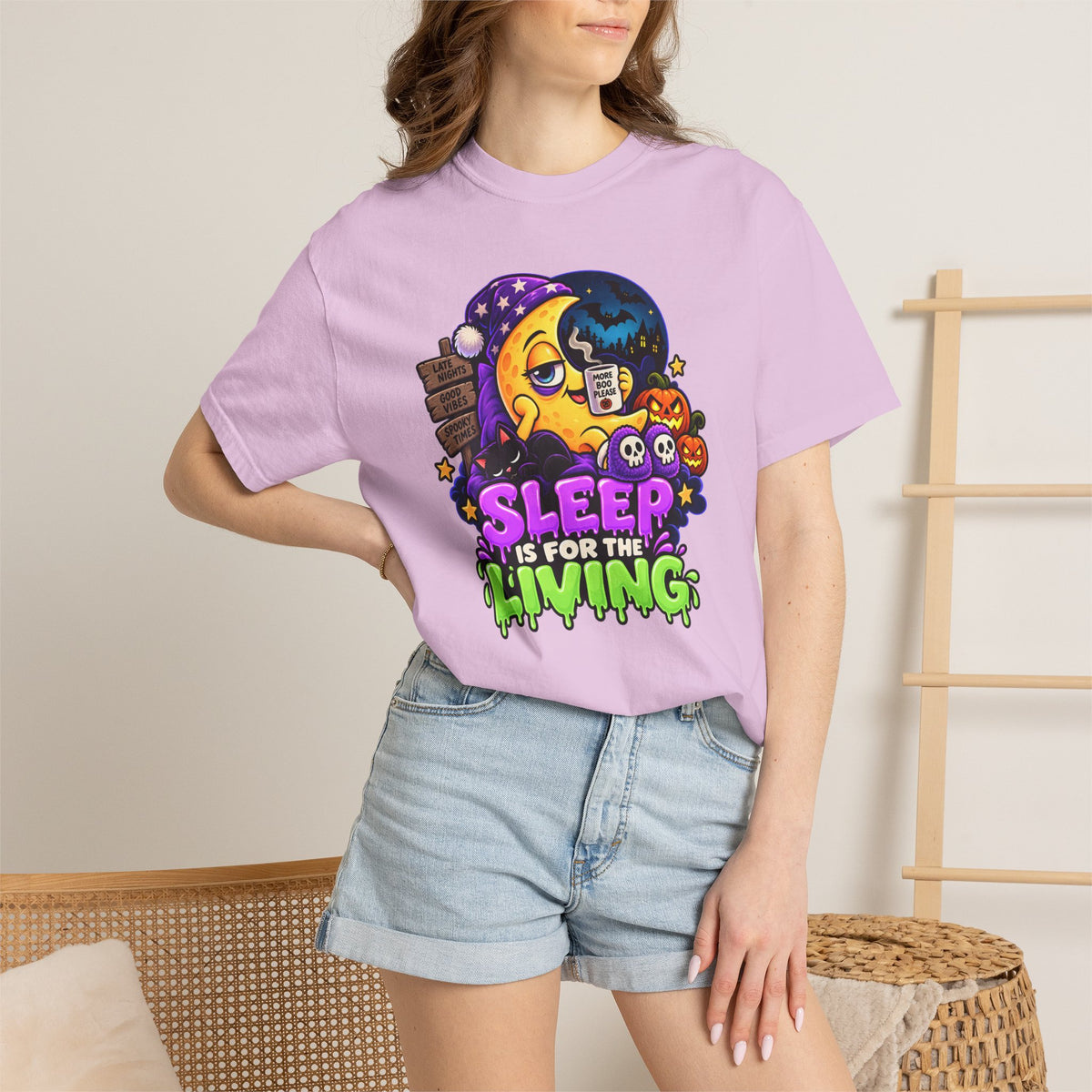 Sleep Is for the Living – Funny Halloween Moon T-Shirt