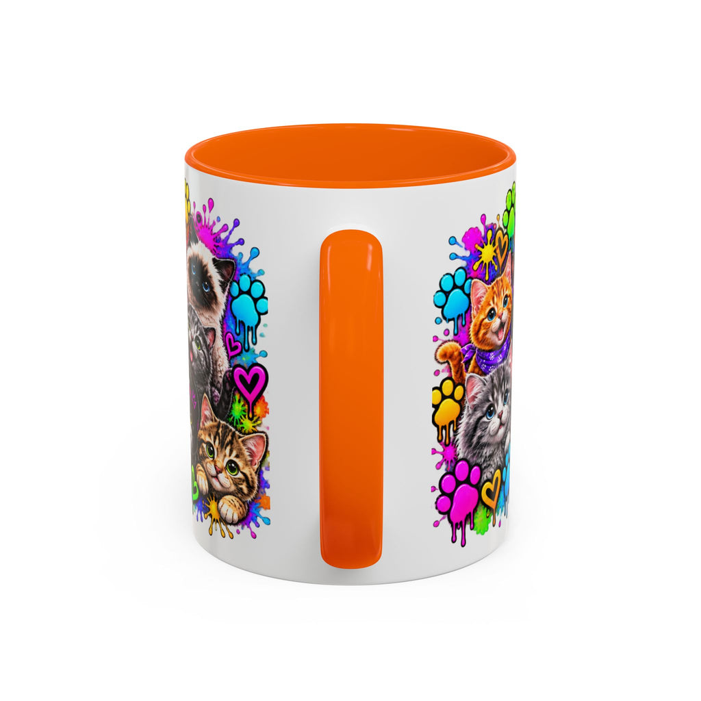 Cats Stay Pawsitive Accent Coffee Mug – Colorful Cute Cat Paw Print Design (11oz)