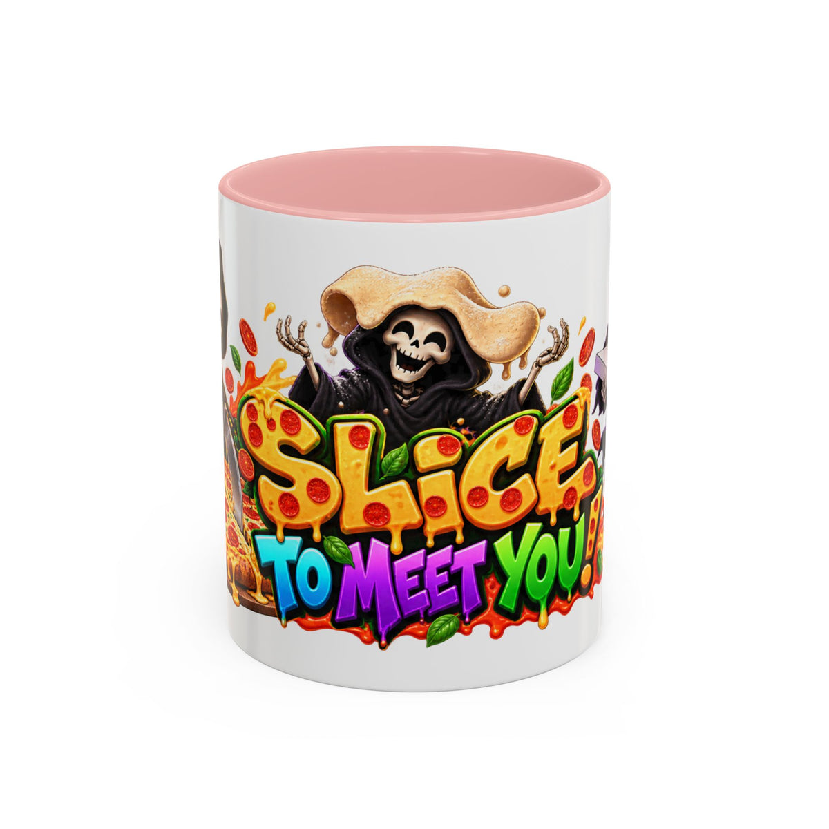 Slice to Meet You Funny Grim Reaper Pizza Halloween White Mug