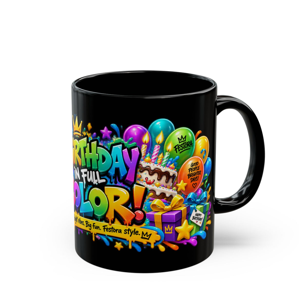 Birthday in Full Color Black Mug – Festora Chameleon Birthday Cup