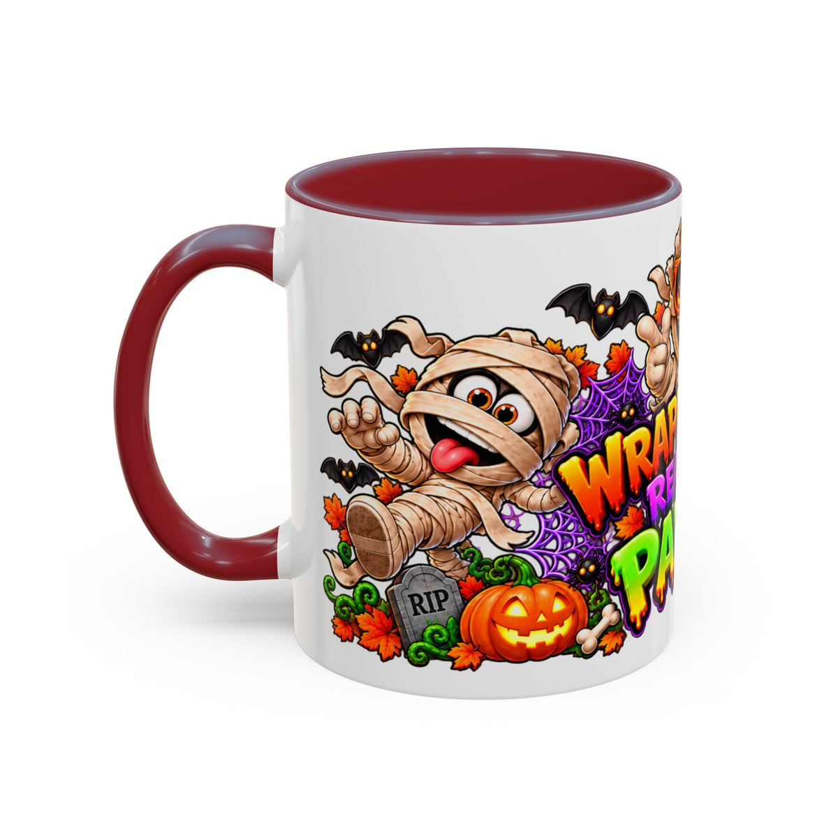 Wrapped Up & Ready to Party White Mug – Funny Mummies & Spooky Party Design