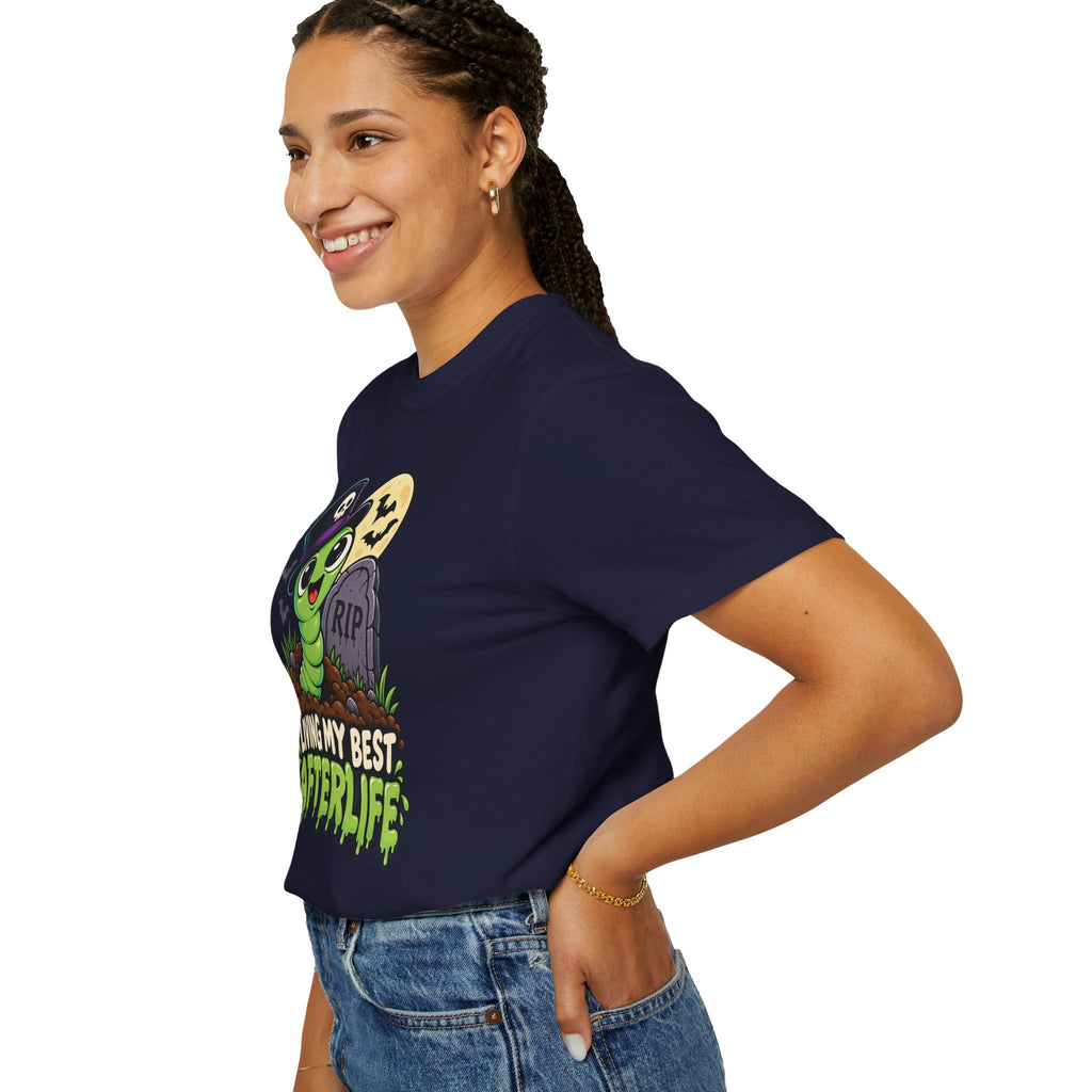 Living My Best Afterlife – Cute Halloween Graveyard Worm T-Shirt