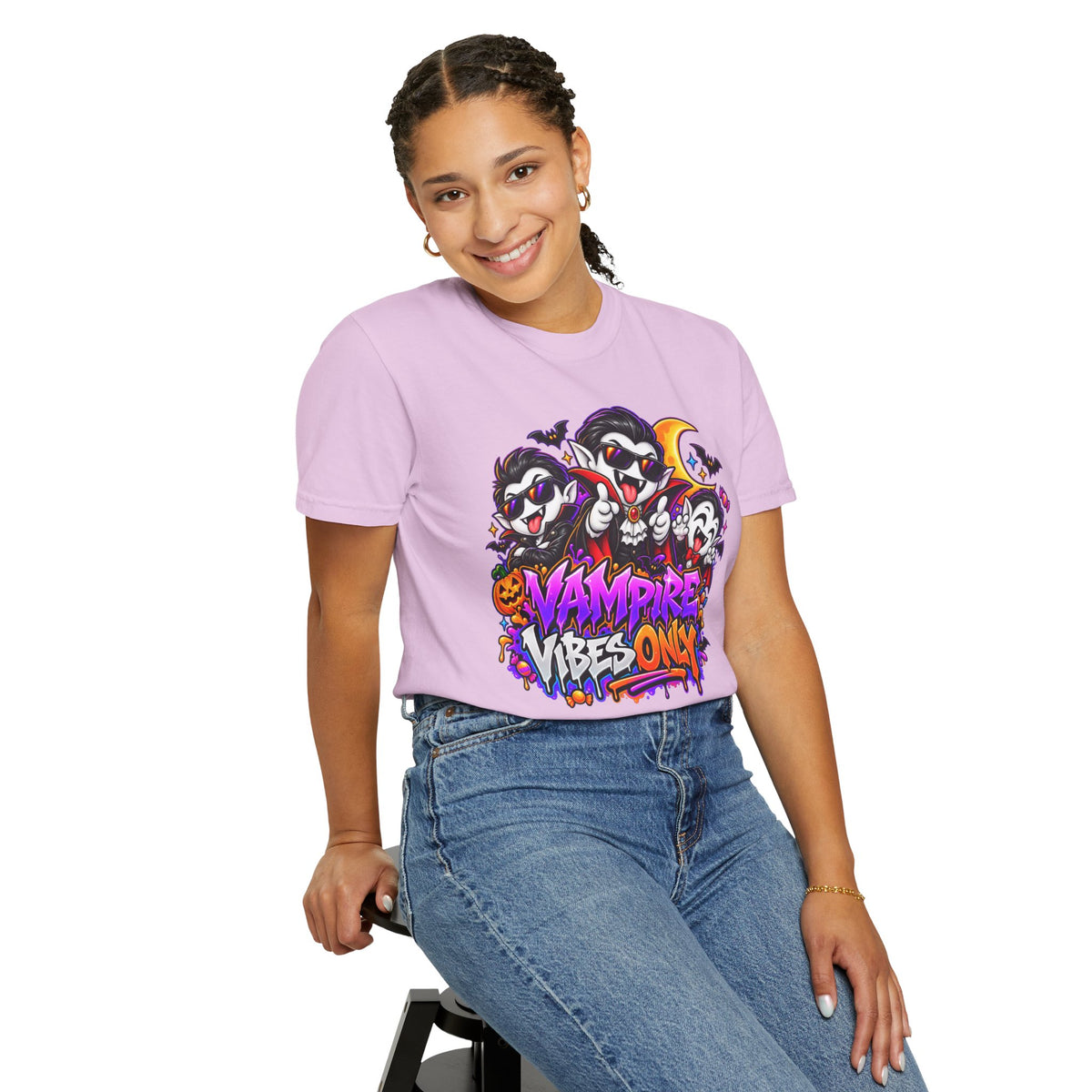 Neon Vampire Vibes Halloween Unisex Garment-Dyed T-Shirt Featuring a Cool Festora Vampire Crew