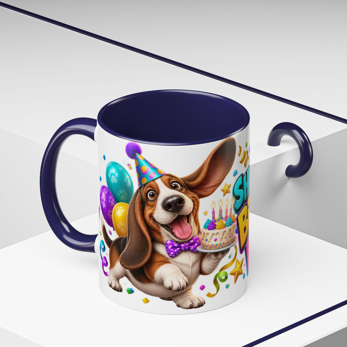 Short Legs Big Birthday Energy Basset Hound White Mug