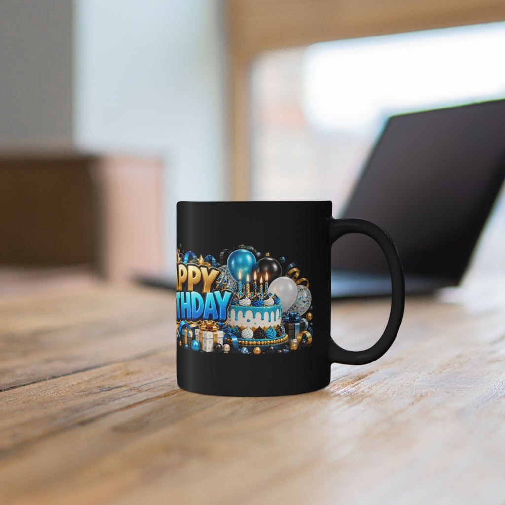Happy Birthday White Tiger Mug – Bold 3D Birthday Design – Black Coffee Mug