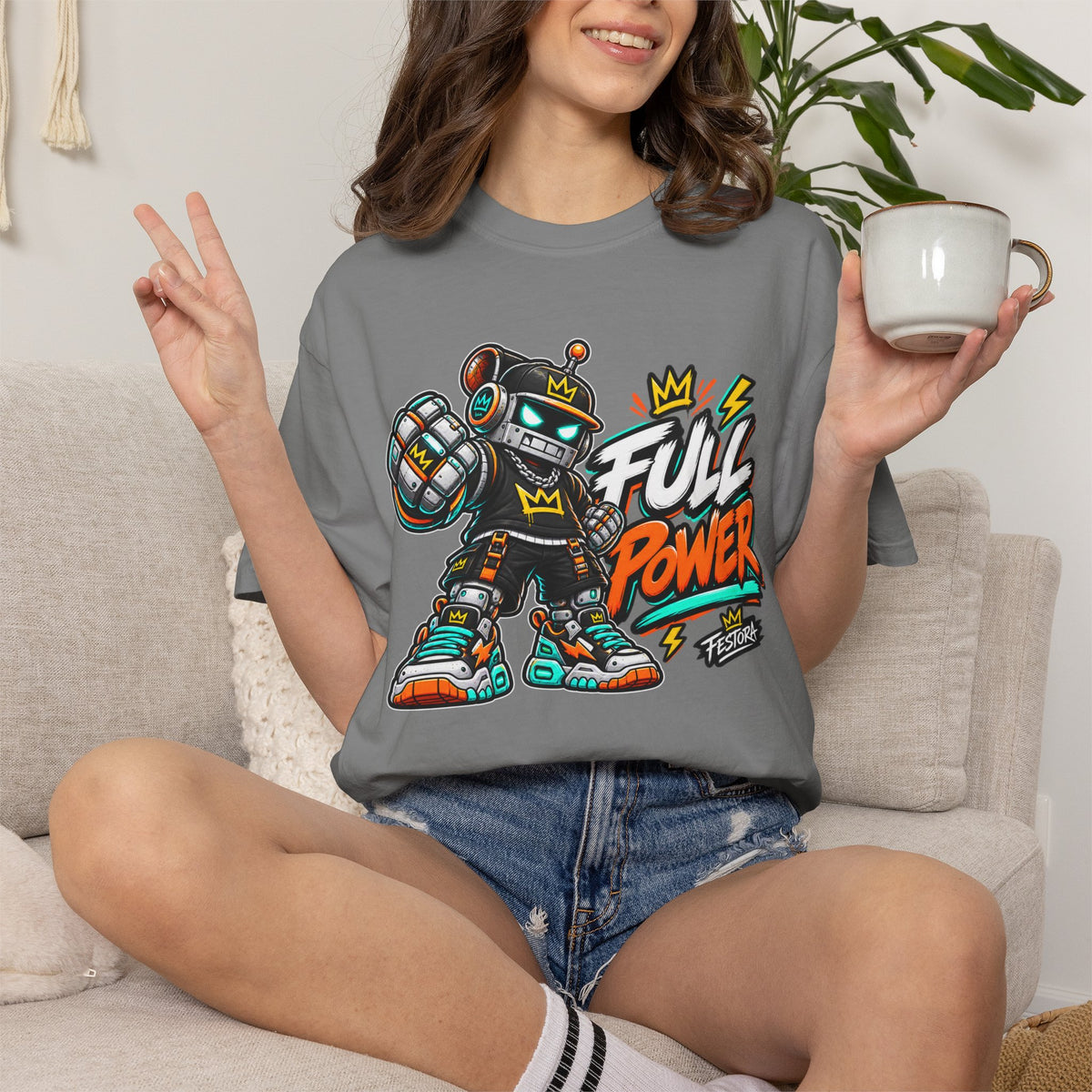 Full Power Robot Graphic T-Shirt — Retro Streetwear Tee