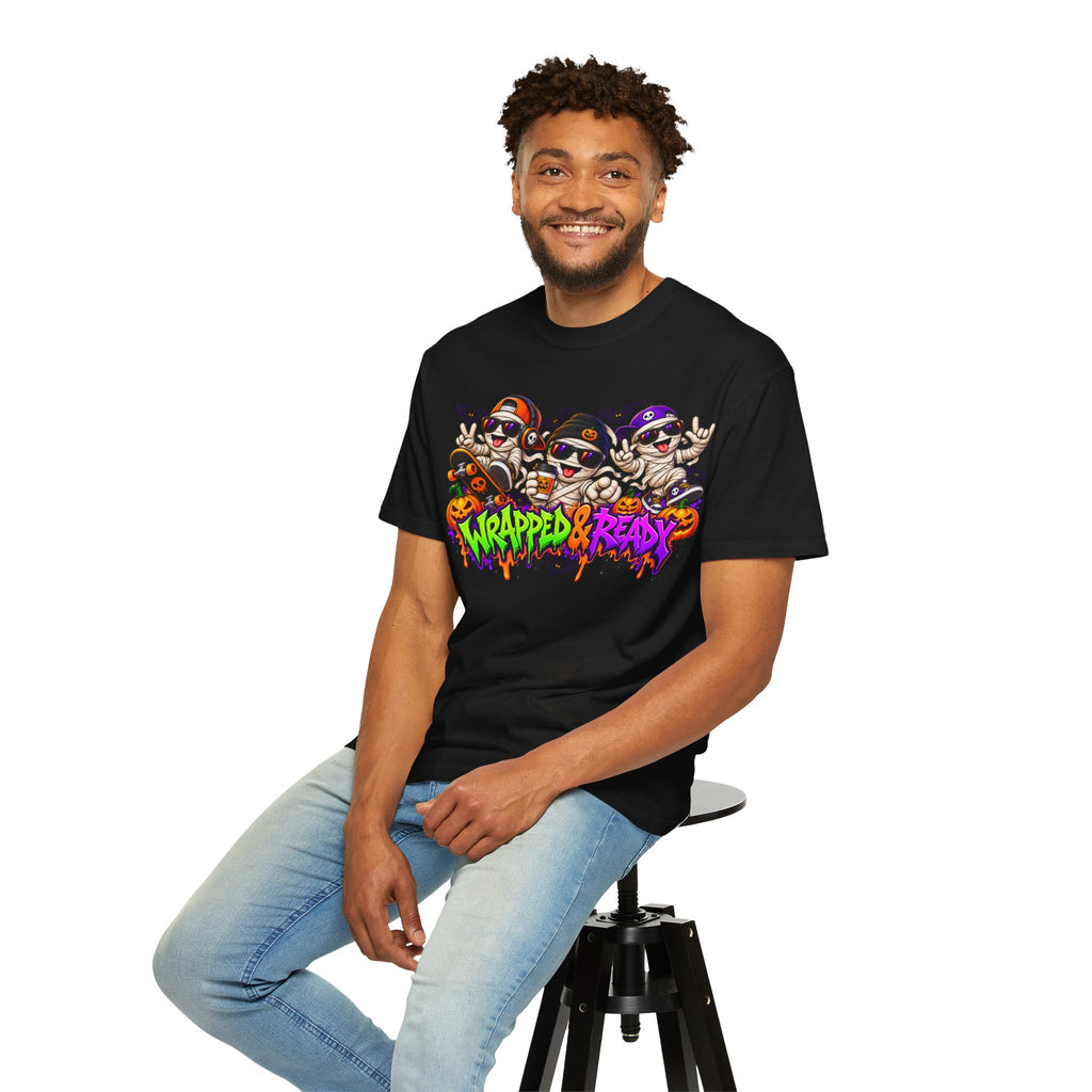 Wrapped & Ready – Halloween Mummy Crew Graphic T-Shirt