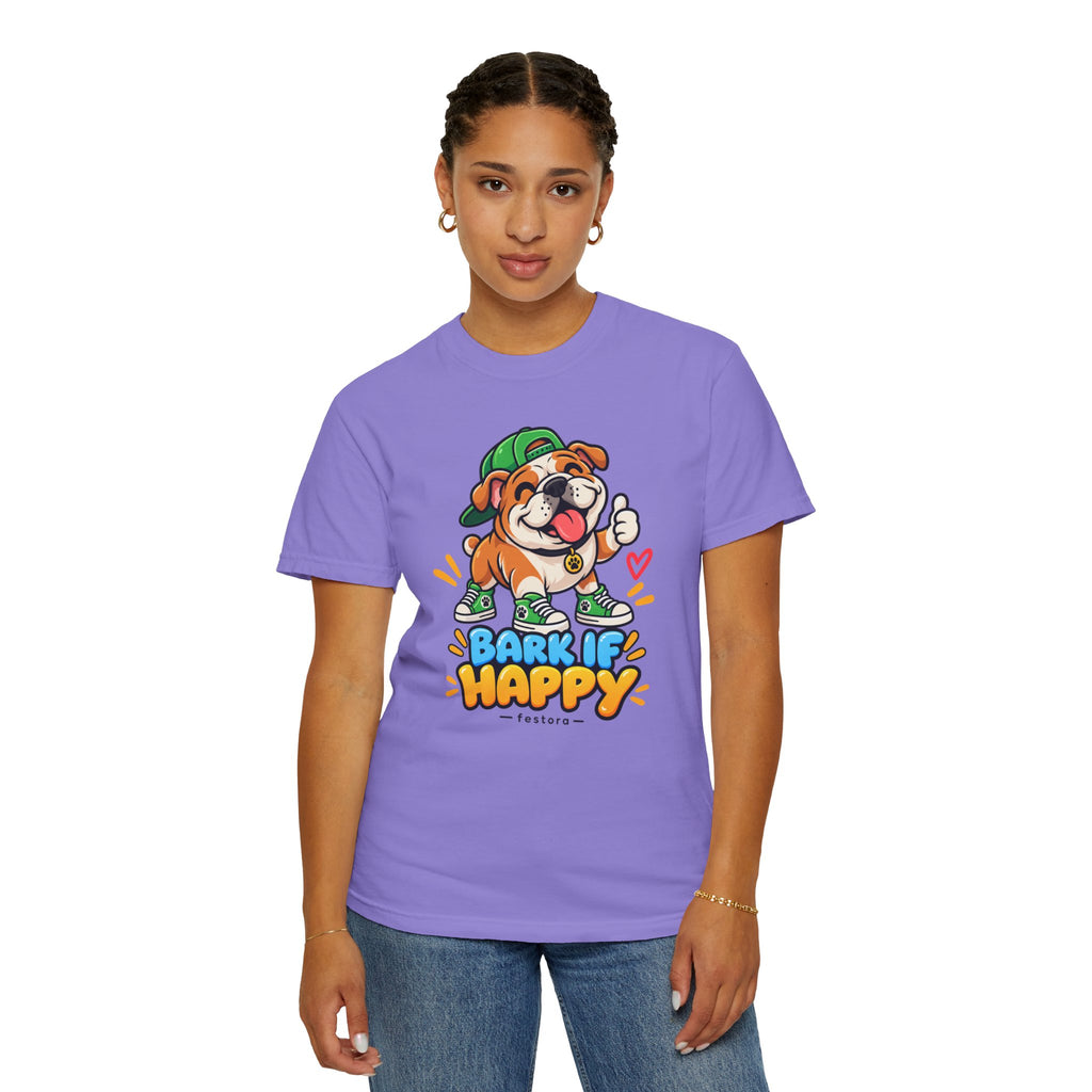 Bark If Happy – Cute Bulldog Graphic T-Shirt