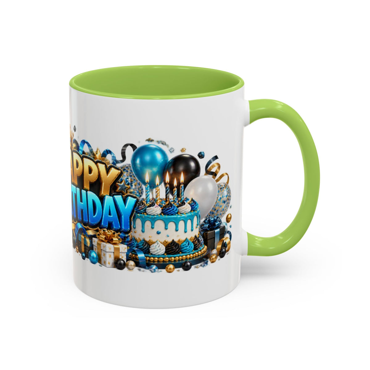 Happy Birthday White Tiger Mug – Colorful 3D Birthday Gift – White Coffee Mug