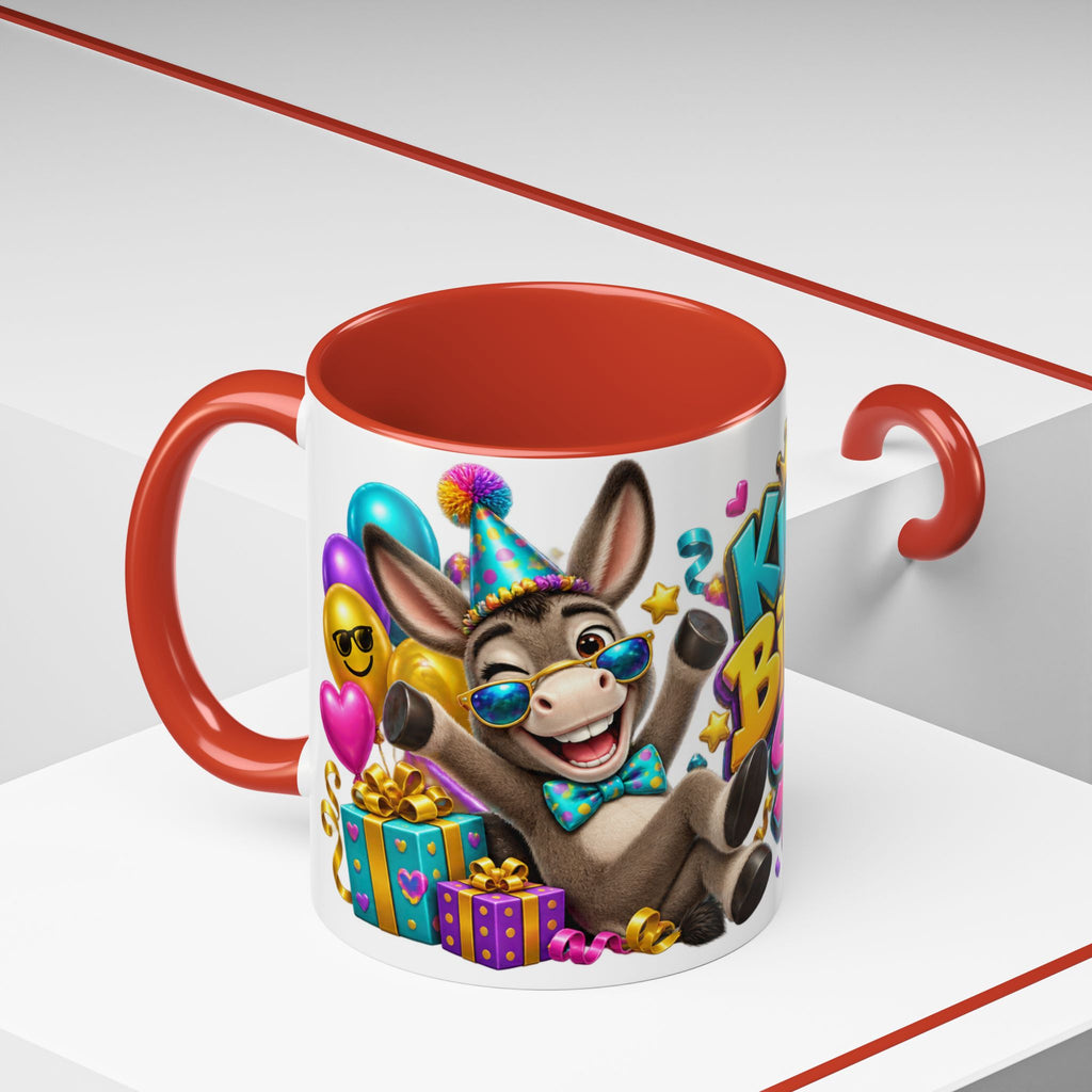 Kickin’ It Birthday Style Donkey White Mug – Funny Happy Birthday Party Cup, Cute Colorful Gift