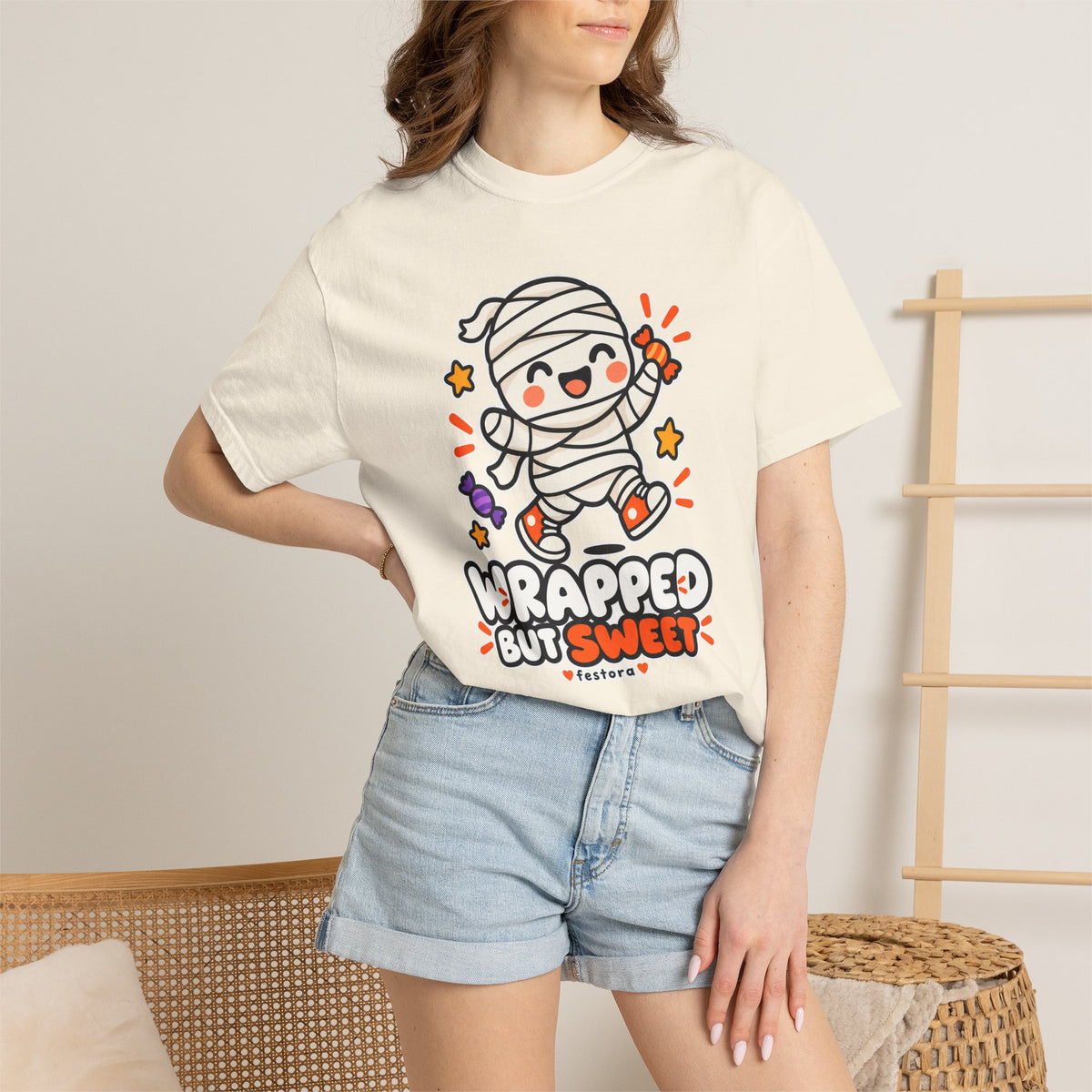 Wrapped but Sweet Halloween T-Shirt | Cute Mummy Graphic Tee