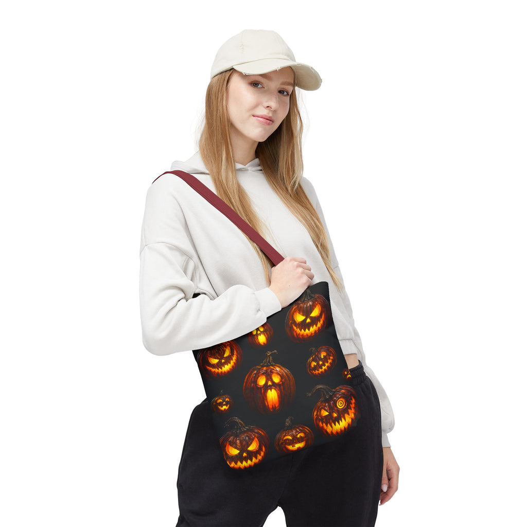 Halloween Jack-o'-Lantern Tote Bag — Spooky Pumpkin All-Over Print Trick-or-Treat Tote