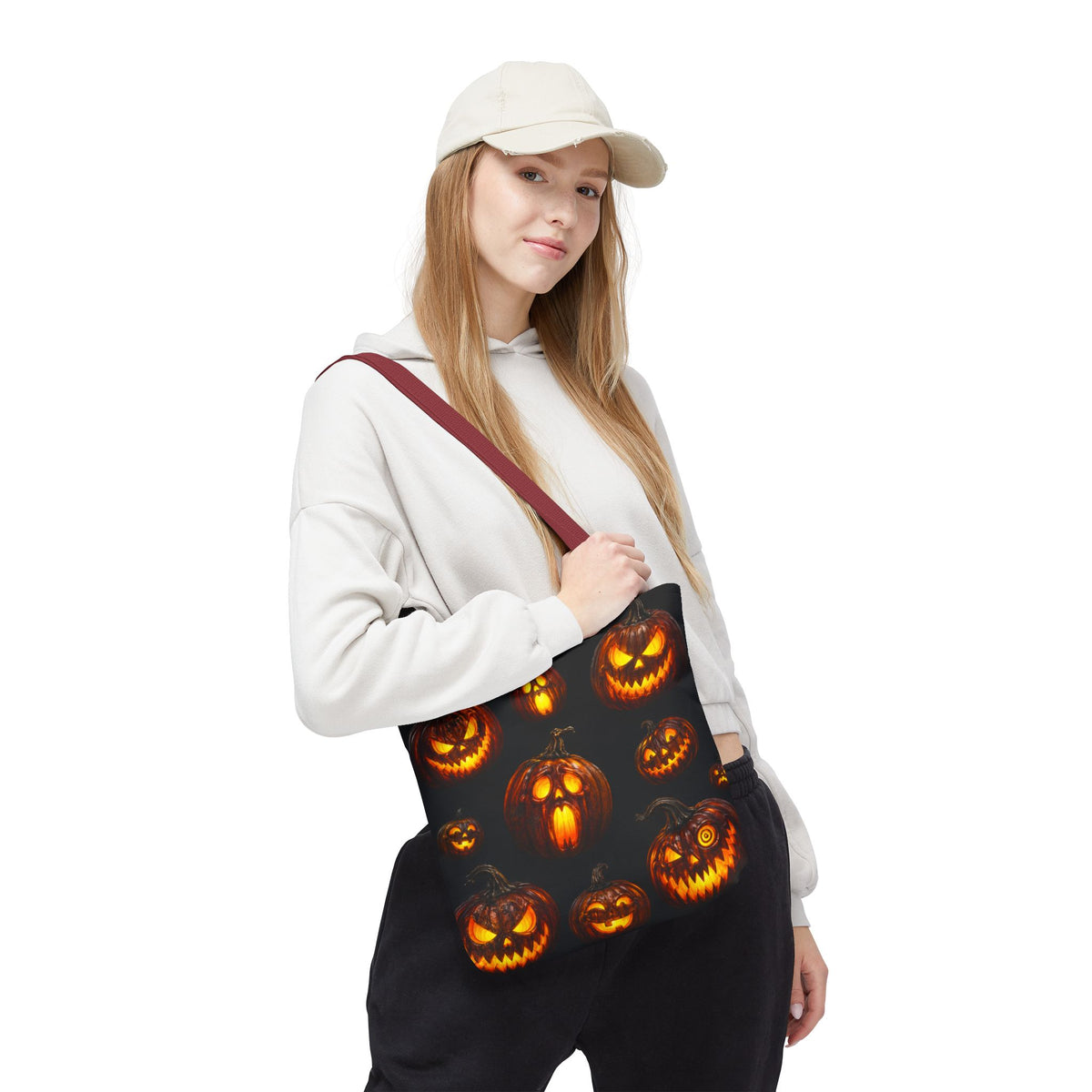 Halloween Jack-o'-Lantern Tote Bag — Spooky Pumpkin All-Over Print Trick-or-Treat Tote