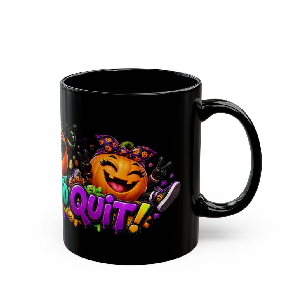 Too Lit to Quit Halloween Pumpkin Party Black Mug