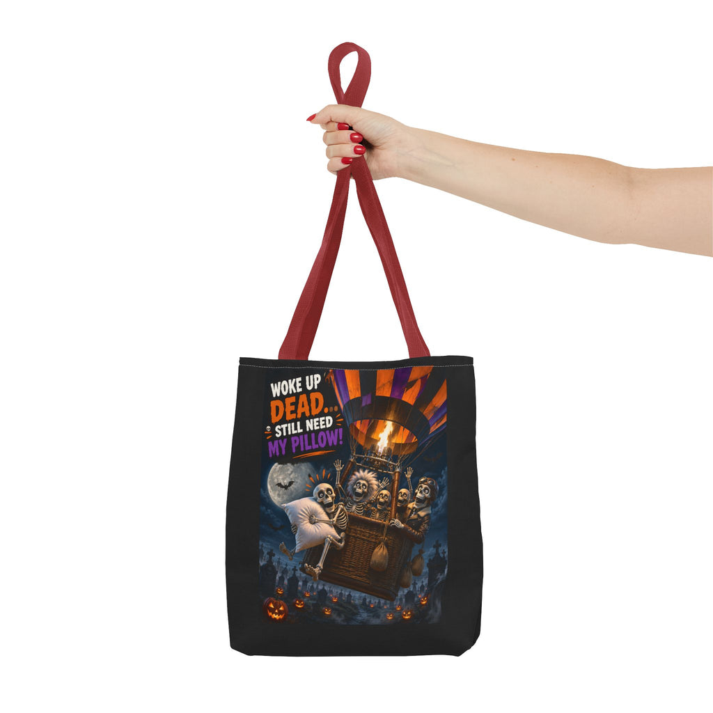 Halloween Ghost Tote — "Woke Up Dead... Still Need My Pillow" All-Over Print Tote