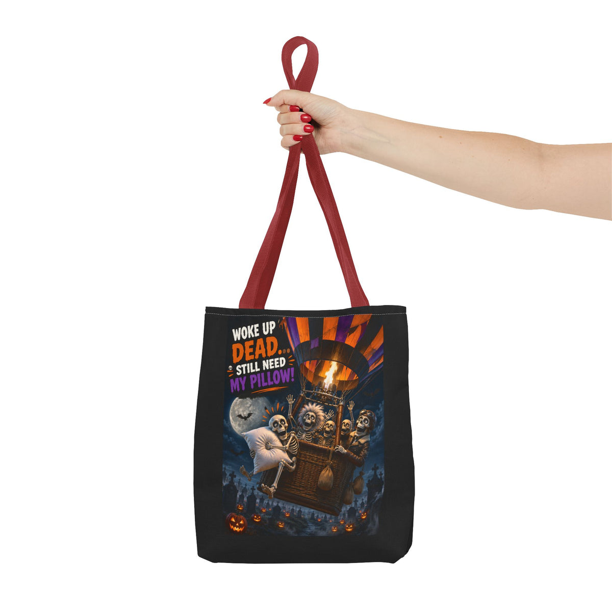 Halloween Ghost Tote — "Woke Up Dead... Still Need My Pillow" All-Over Print Tote