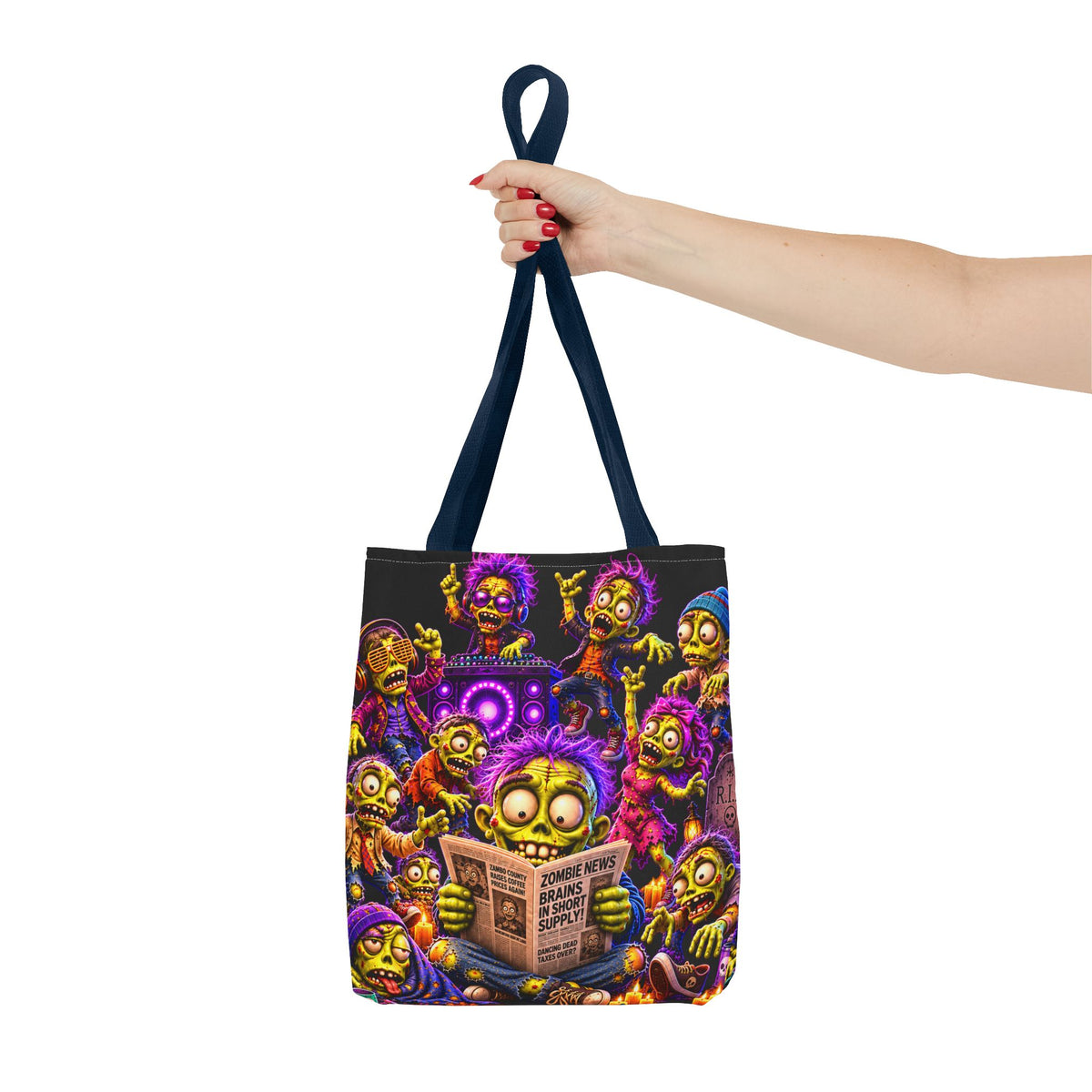 FestoraShop Funny Zombies Tote Bag - Cute 3D Halloween Zombie Reading Design